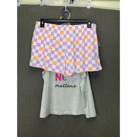 Joyspun Womens Size L (12-14) Light Grey/Colorful Sleepwear Set Tank and Shorts - Picture 2 of 11